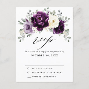 Eggplant Lila Plum Ivory White Blommigt OSA Vykort