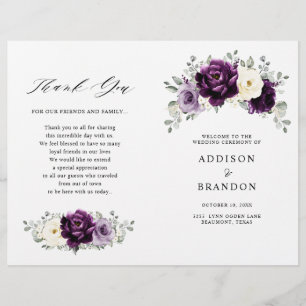 Eggplant Lila Plum Ivory White Bröllopsprogram