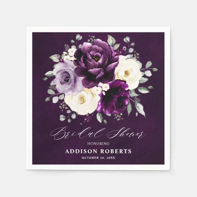 Eggplant Lila Plum Ivory White Möhippa Na Pappersservett (Framsidan)
