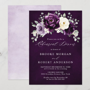 Eggplant Lila Plum Ivory White Rehearsal Middag Inbjudningar