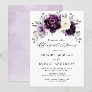 Eggplant Lila Plum Ivory White Rehearsal Middag Inbjudningar