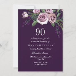Eggplant Lila Plum Ro Womans 90:e födelsedag Inbjudningar