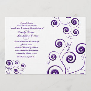 Eggplant Lila Swirls Music Wedding bjudande Inbjudningar