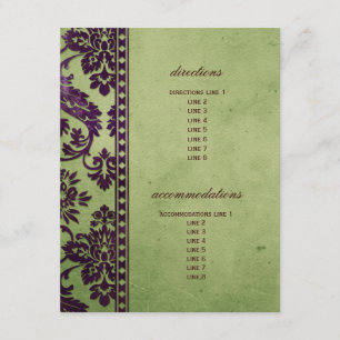 Eggplant & Olive Damask Snöre Bröllop Infoga Tilläggskort