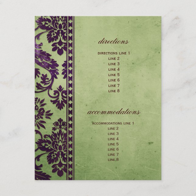 Eggplant & Olive Damask Snöre Bröllop Infoga Tilläggskort (Framsida)