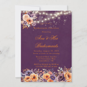 Eggplant Orange Blommigt Elegant Bridesmaid Lunche Inbjudningar