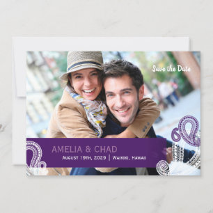 Eggplant Paisley Bröllop Photo Save Date Spara Datumet