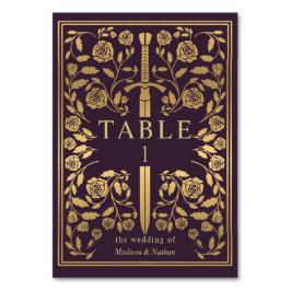 Eggplant Royal Medieval Sword Bröllop Bordsnummer