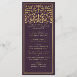 Eggplant Royal Medieval Sword Bröllop Flat Menu Meny