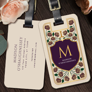 Eggplant Sword Shield Medieval Fantasy Monogram Bagagebricka