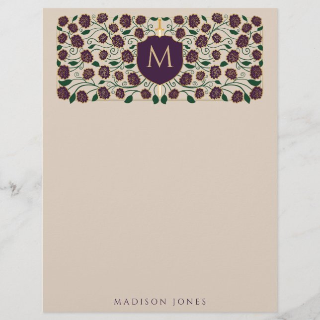 Eggplant Sword & Shield Medieval Fantasy Monogram Brevhuvud (Framsida)