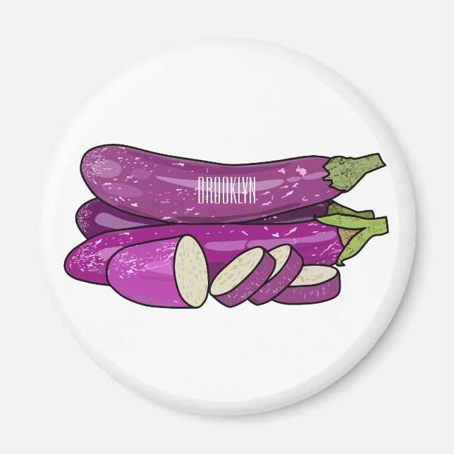 Eggplant-tecknad illustration magnet (Framsidan)