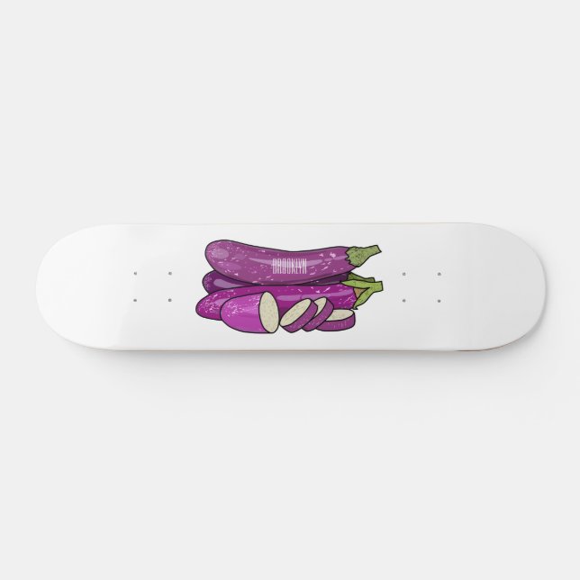 Eggplant-tecknad illustration mini skateboard bräda 18,5 cm (Horz)