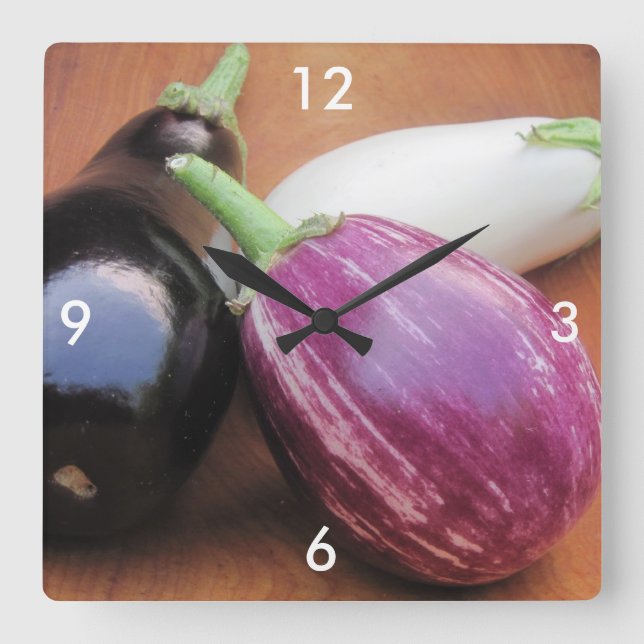 Eggplant Veggie Wall Clock Fyrkantig Klocka (Framsida)