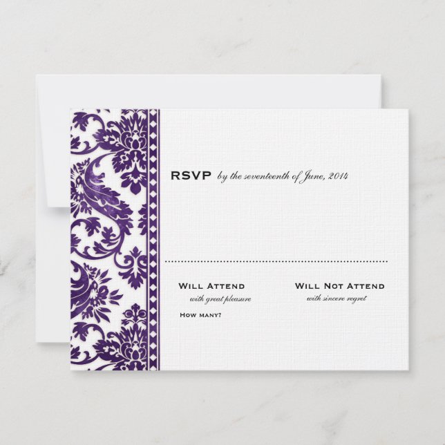 Eggplant Vintage Damask Snöre Bröllop OSA (Framsida)