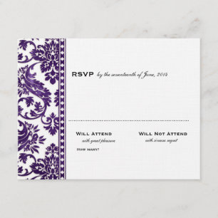 Eggplant Vintage Damask Snöre Bröllop OSA Kort