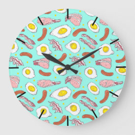 Eggs Bacon Sausages Kitchen Breakfast Food Mönster Stor Klocka