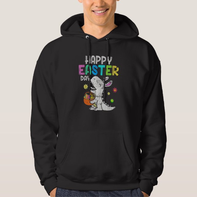 Eggs Basket Bunny Rex Dinosaur Glad påsk Day Hoodie (Framsida)