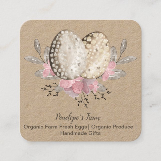 Eggs Boho Watercolor Square Business Card Fyrkantigt Visitkort (Framsida)