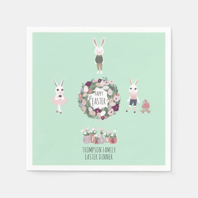 Eggs Bunny WildblomPersonlig Vintage Påsk Pappersservett (Framsidan)