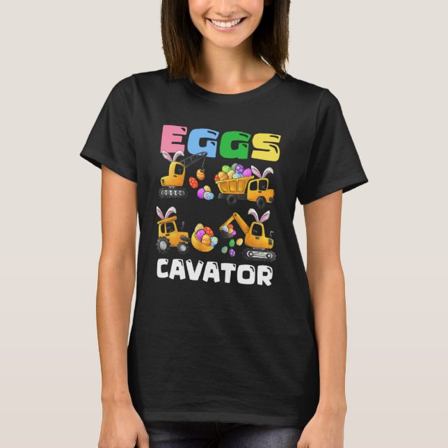 Eggs Cavator Easter Bunny Construction Trucks Boys T Shirt (Framsida)