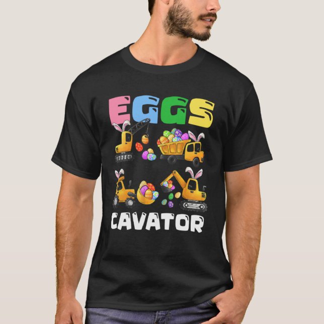 Eggs Cavator Easter Bunny Construction Trucks Boys T Shirt (Framsida)