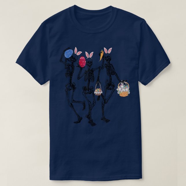 Eggs Påsk Day Skeletons Dancing Bunny Ear  T Shirt (Design framsida)