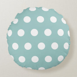 Eggshell Blue White Polka dots Rund Kudde
