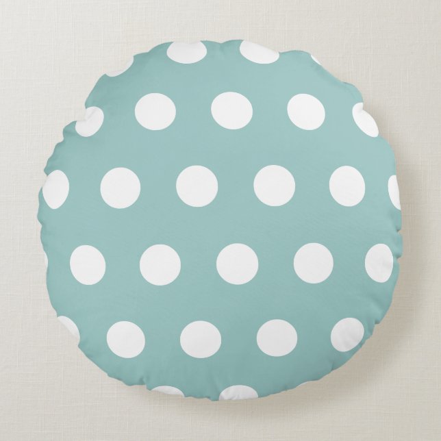 Eggshell Blue White Polka dots Rund Kudde (Framsidan)