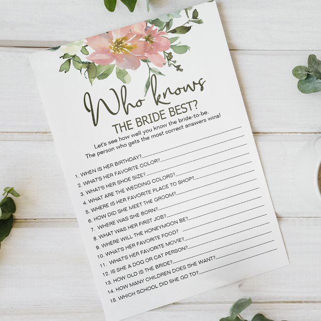 Eggshell Blush Floral Game Who Knows Bride Best Flygblad (Skapare uppladdad)
