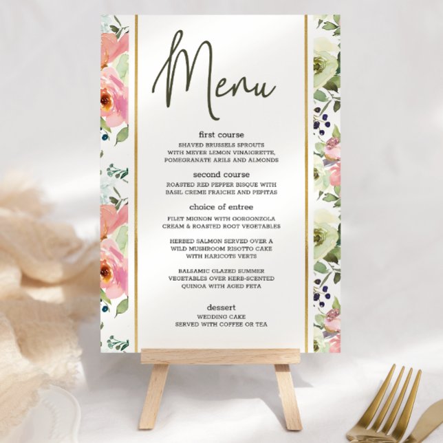 Eggshell och  Blommigt Romantic Bröllop Menu Meny (Skapare uppladdad)