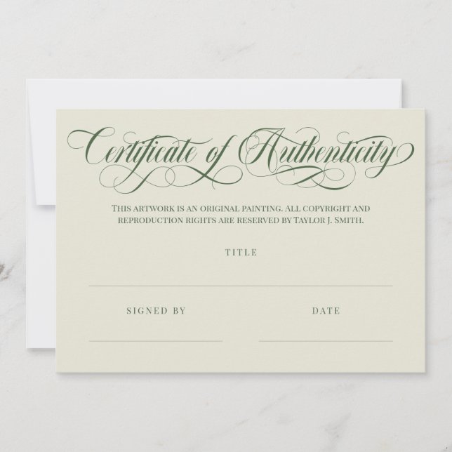 Eggshell Olive Swirls Certificate of Authenticity (Framsida)