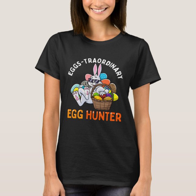 Eggspert Egg Hunter Easter Boy Girl Bunny Eggs-Tra T Shirt (Framsida)