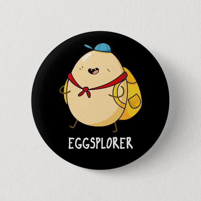 Eggsplorer Funny Egg Explorer Pun Mörk BG Knapp (Framsida)