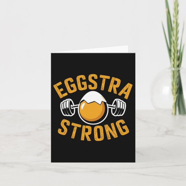 Eggstra Strong Funny Egg Protein Bodybuilding Pun Kort (Framsida)