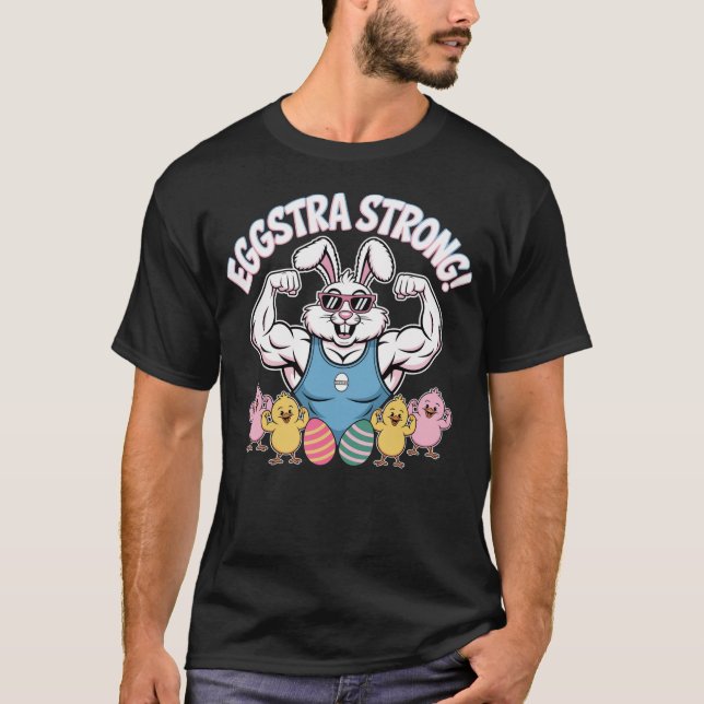 Eggstra Strong Påskhare Gym Workout T Shirt (Framsida)