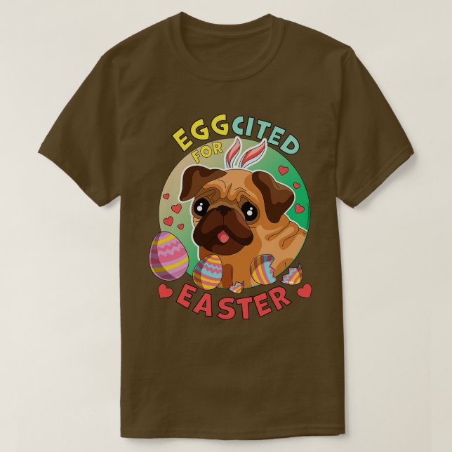 Eggted for Påsk Hund Pug T Shirt (Design framsida)