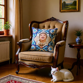 Egna bild, blå och vita Azulejos Kudde