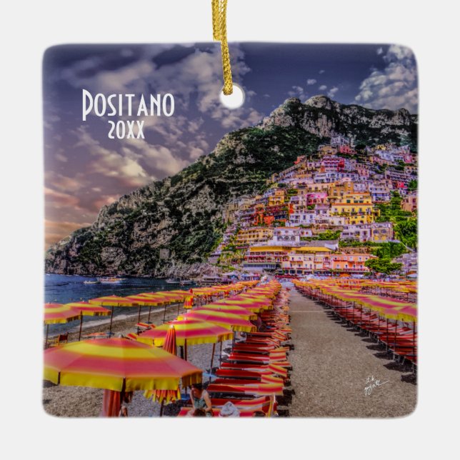 Egna foto-Positano Amalfi Kusten Travel Souvenir Julgransprydnad Keramik (Framsida)