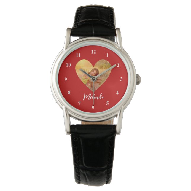 Egna foto Red Heart Ram Modern Calligraphy Armbandsur (Framsida)