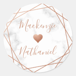 Egna namn på koppargeometrisk marble Heart Bröllop Runt Klistermärke