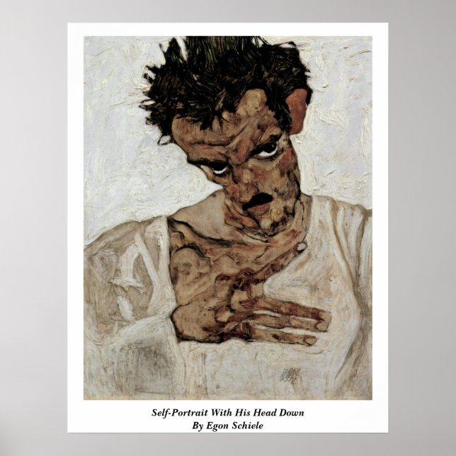 Egon Schiele är självständig i Porträtt med nedtry Poster (Framsidan)