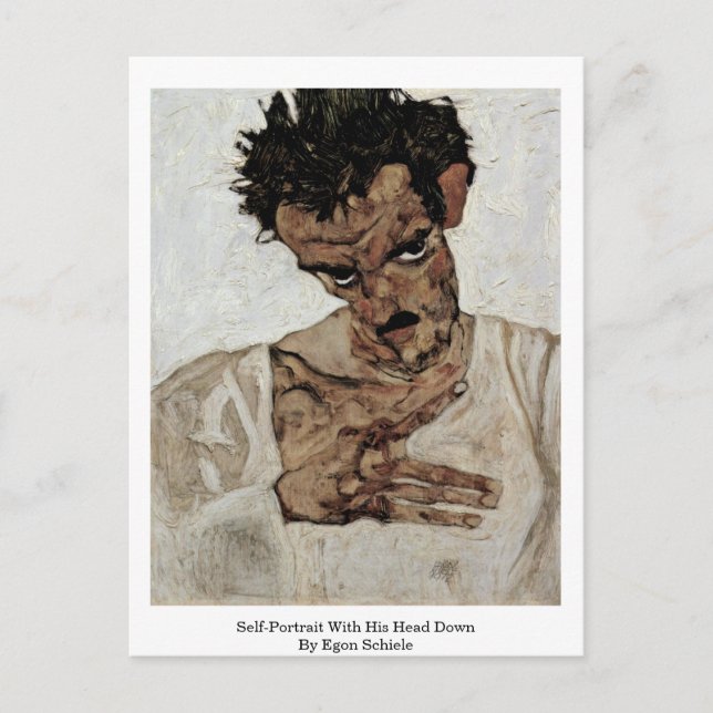 Egon Schiele är självständig i Porträtt med nedtry Vykort (Framsida)