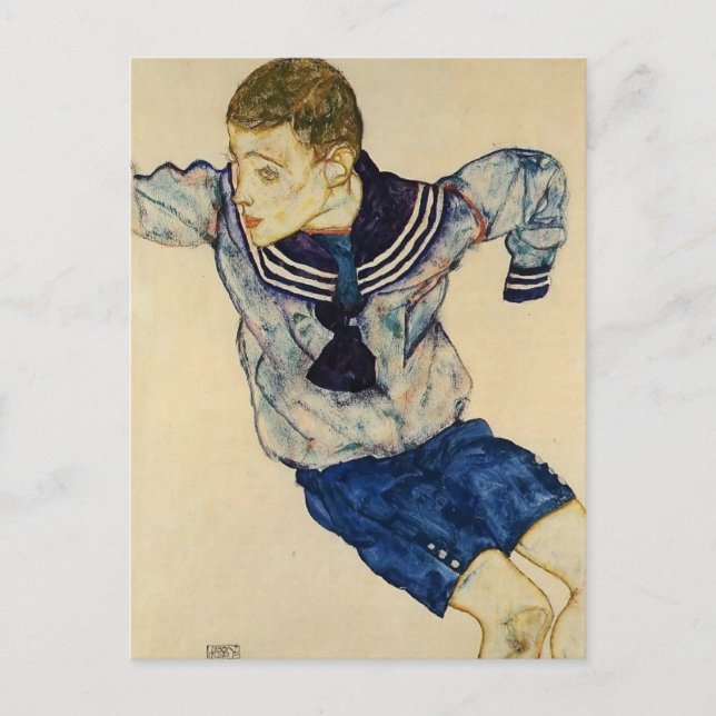 Egon Schiele-Boy i Sailor Kostym Vykort (Framsida)