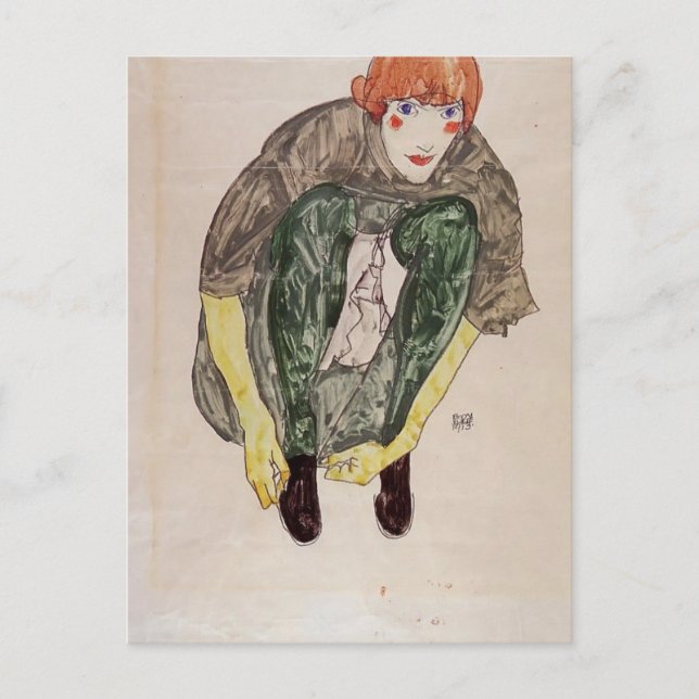 Egon Schiele-Crouching Figur (Valerie Neuzil) Vykort (Framsida)