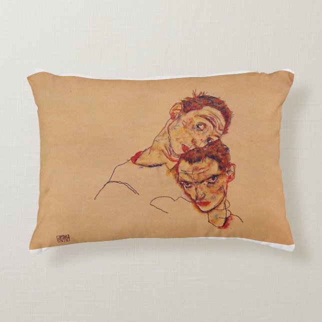 Egon Schiele - Dubbla Självporträtt Prydnadskudde (Framsidan)