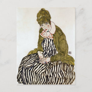 Egon Schiele Edith med stripe Dress, Sitta Vykort