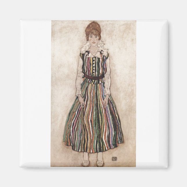 Egon Schiele - Edith Schiele i Striped 1915 Magnet (Framsidan)