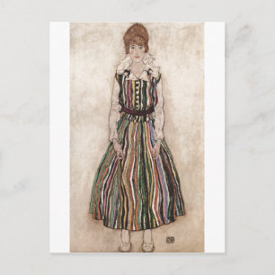 Egon Schiele - Edith Schiele i Striped 1915 Vykort