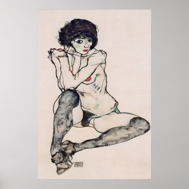 Egon Schiele expressionism tryck sittande (Framsidan)